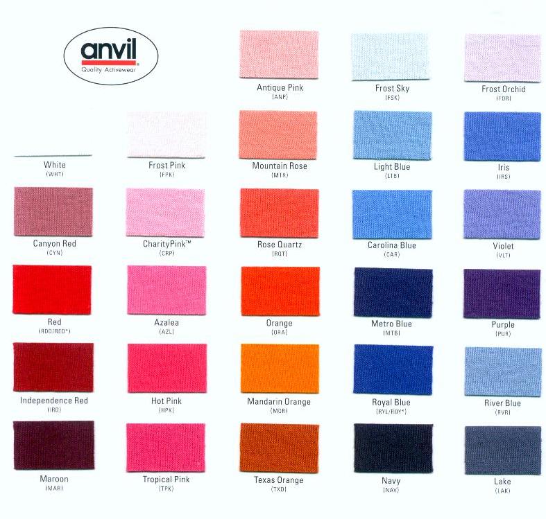 Anvil 980 Color Chart